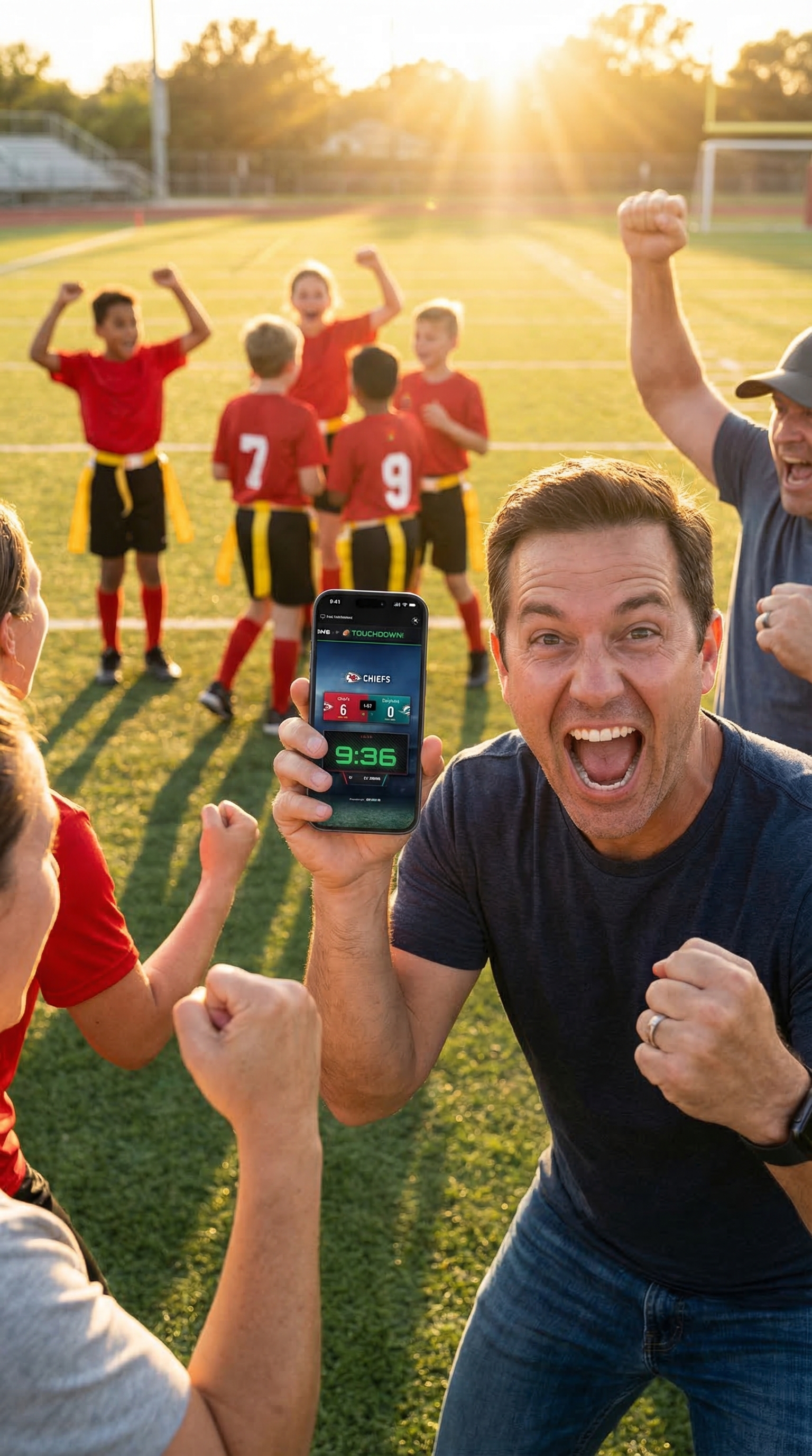 Parent celebrating touchdown